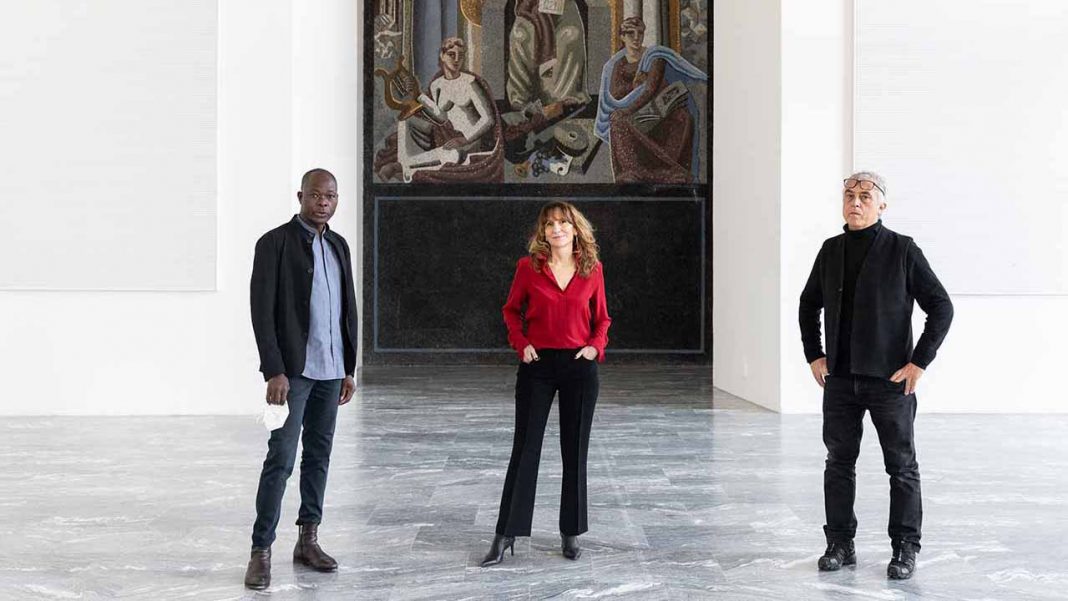 Francis Keré, Ersilia Vaudo and Stefano Boeri at the Triennale Milano. ©Ph. Gianluca Di Ioia