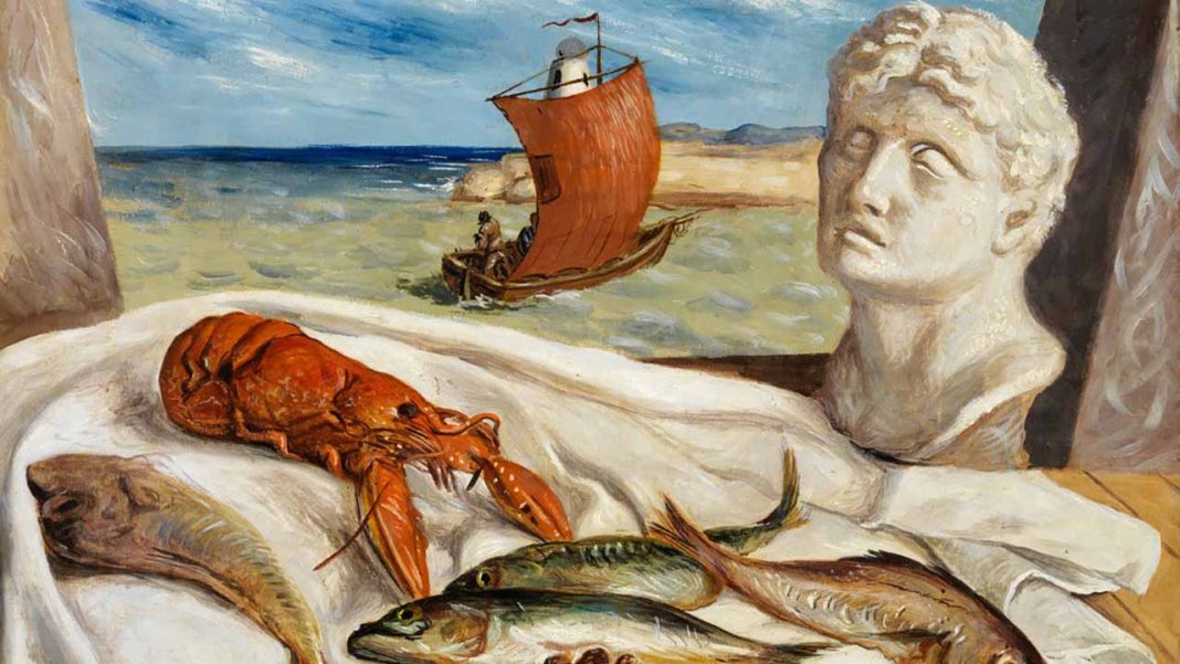 Giorgio de Chirico, L’aragosta (natura morta con aragosta e calco), 1992, Prato, Farsettiarte